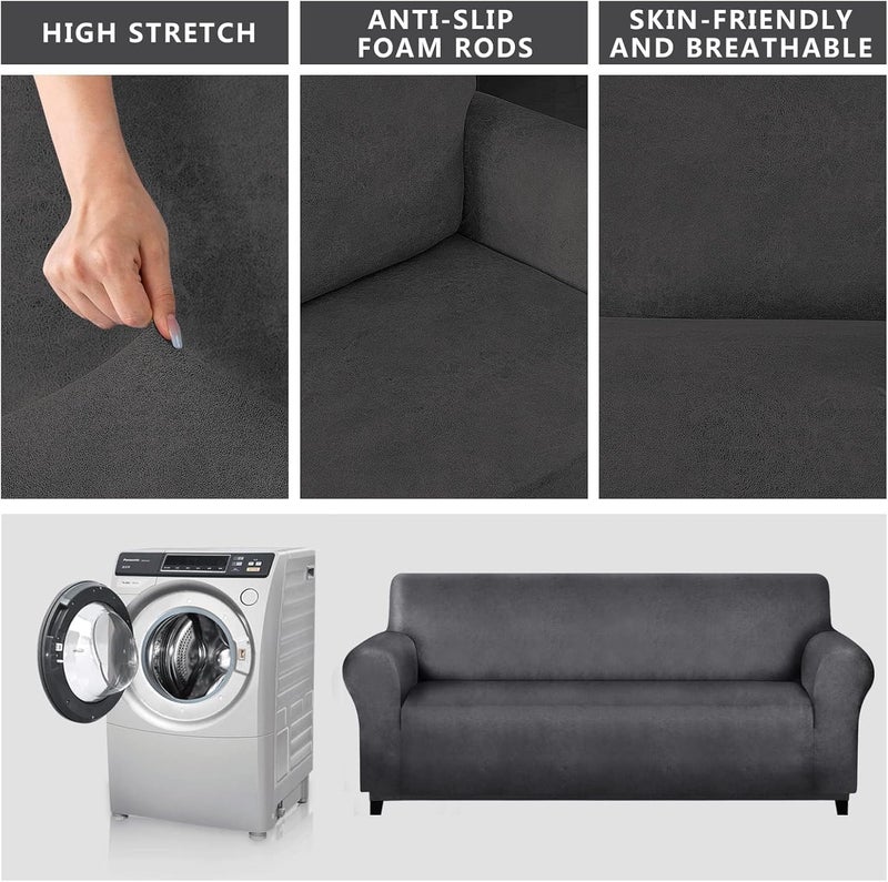 molasofa Oversized Sofa Cover for Home Décor, Soft 3 Cushion Couch Cover for Sofa, Leather-Like Spandex Slipcover. 1-Piece Couch Cover for Dogs and Cats (Oversized Sofa,Dark Gray) - Image 5
